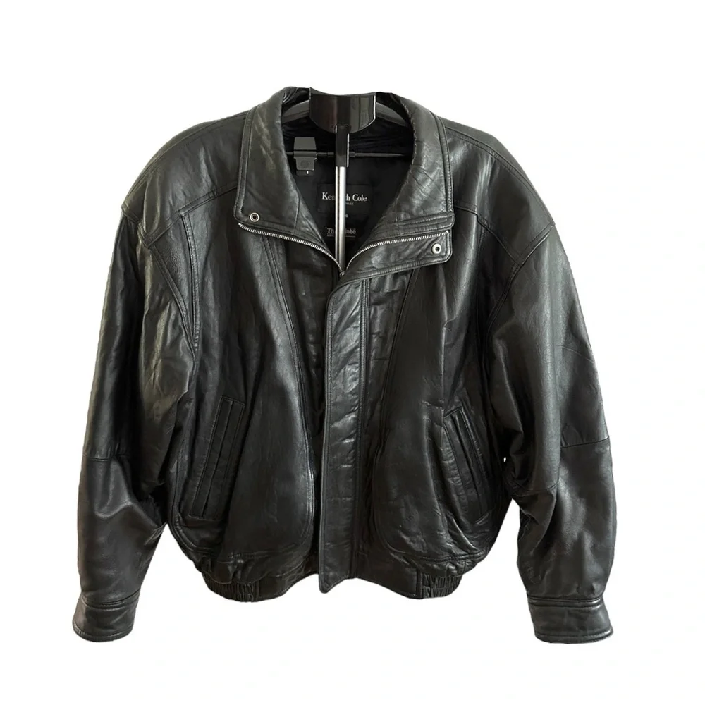 Kenneth Cole Vintage Black Leather Zip Jacket Thinsulate Lining Size XL X-Large